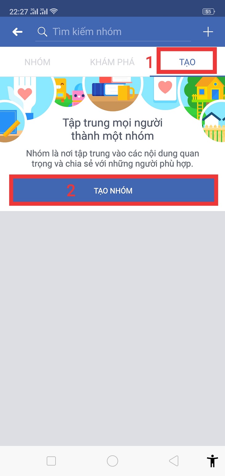 chọn “Tạo” → chọn ‘Tạo nhóm”