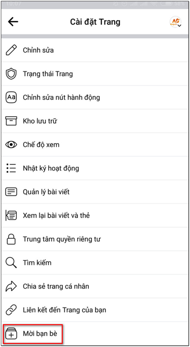 Nhấn mời bạn bè