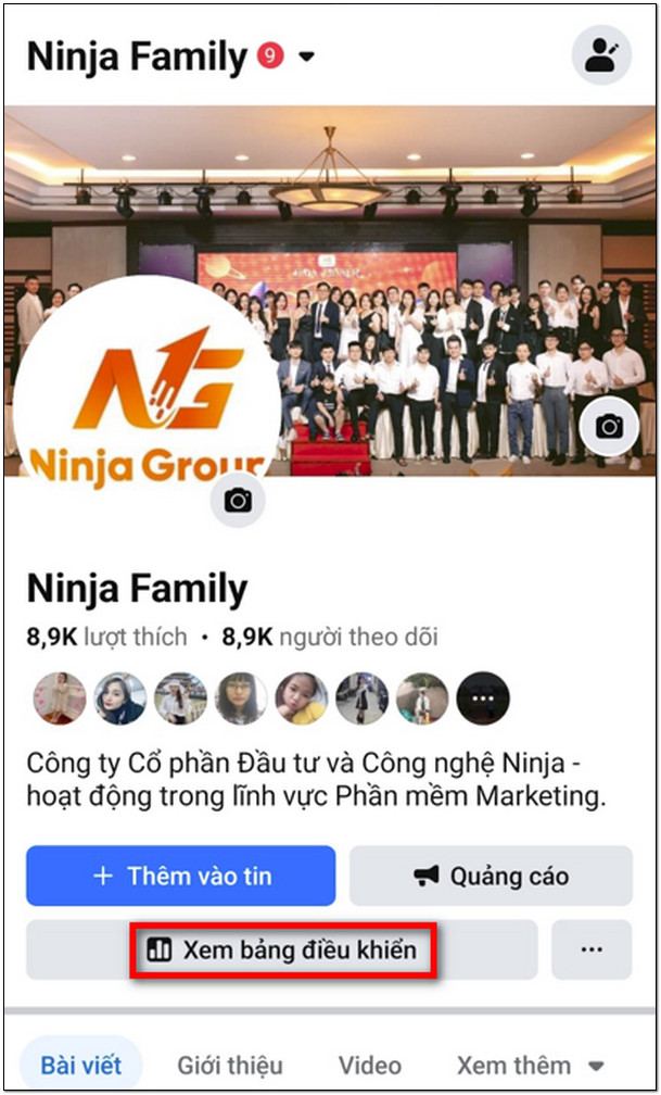 truy cập facebook và xem bảng điều khiến