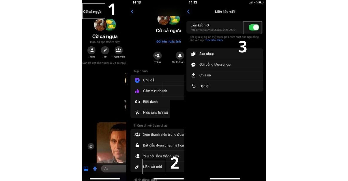 kích hoạt tính năng “Liên kết mời” - cách lấy link nhóm chat messenger trên iphone